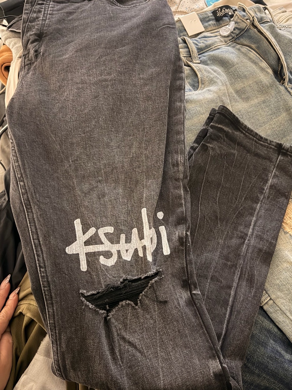 Ksubi Black Gray Washed Jeans with White Logo